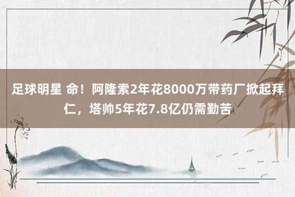 足球明星 命！阿隆索2年花8000万带药厂掀起拜仁，塔帅5年花7.8亿仍需勤苦