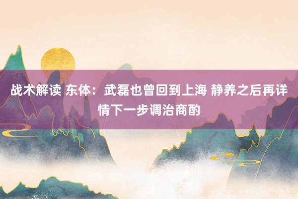 战术解读 东体：武磊也曾回到上海 静养之后再详情下一步调治商酌