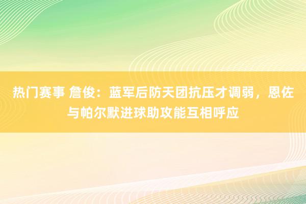 热门赛事 詹俊：蓝军后防天团抗压才调弱，恩佐与帕尔默进球助攻能互相呼应